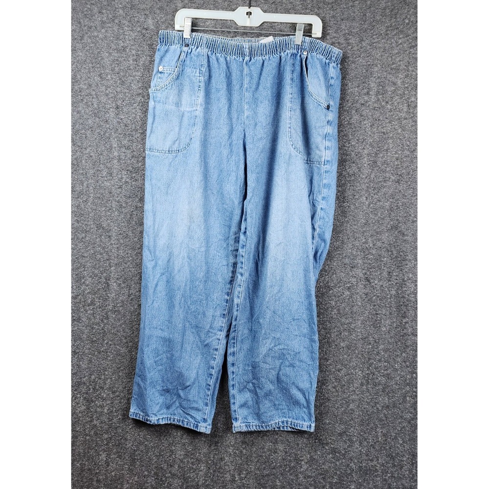 Cabin Creek Pants Women 20WP Light Blue Denim Elastic Waist High Rise Casual